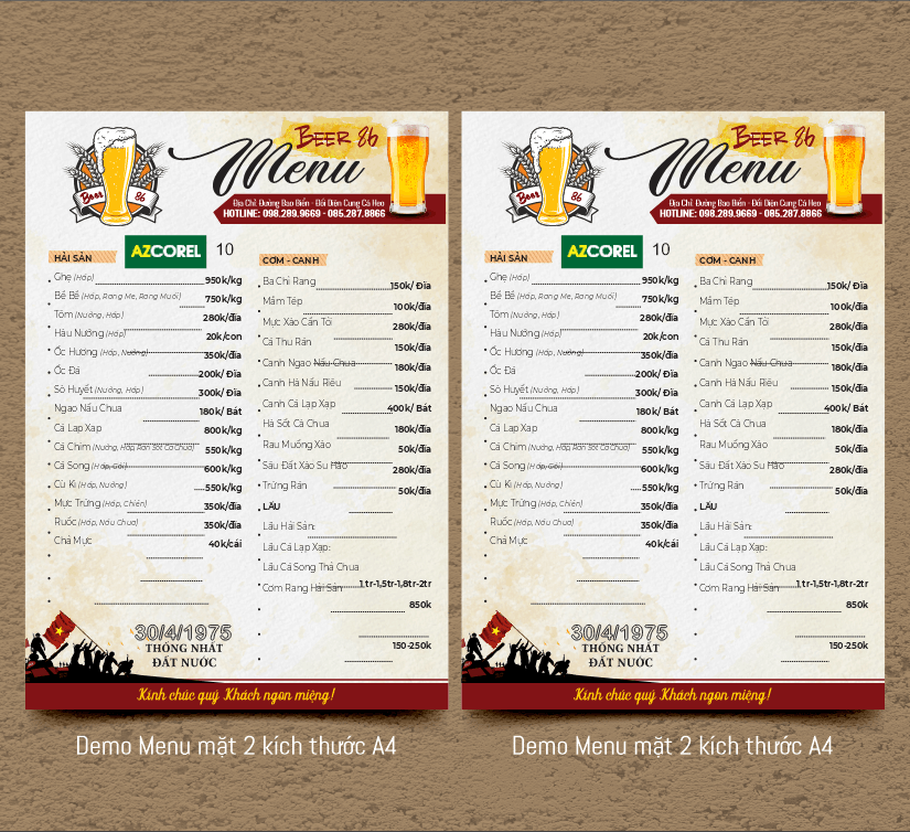 Mẫu thiết kế menu quán BEER 86 file cdr
