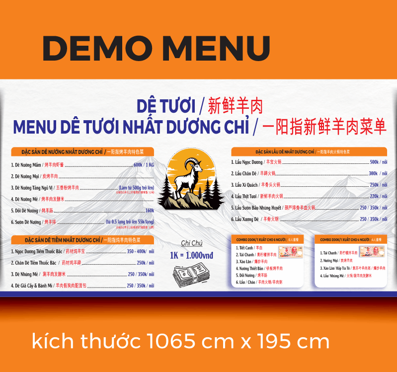 Menu quán Dê Nhất Dương Chỉ file corel