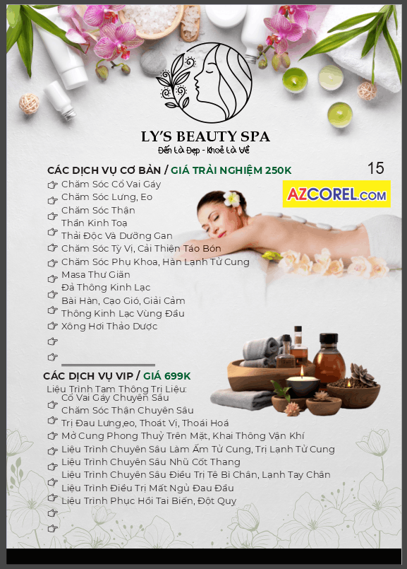 Mẫu thiết kế bảng giá Ly's Beauty Spa file cdr