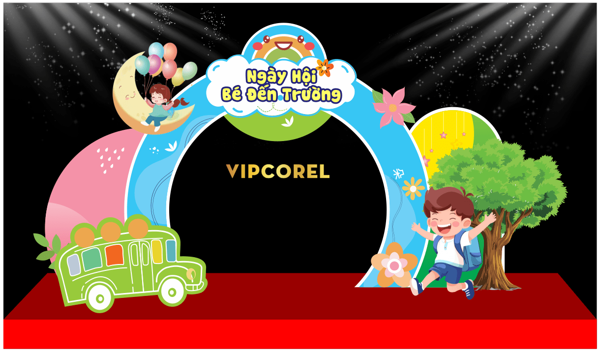 Trang trí cổng trường 2025 file corel