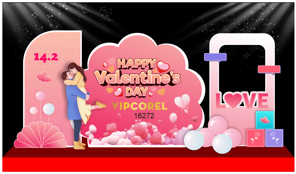 Market trang trí phông Happy Valentine's Day 14/2 2025