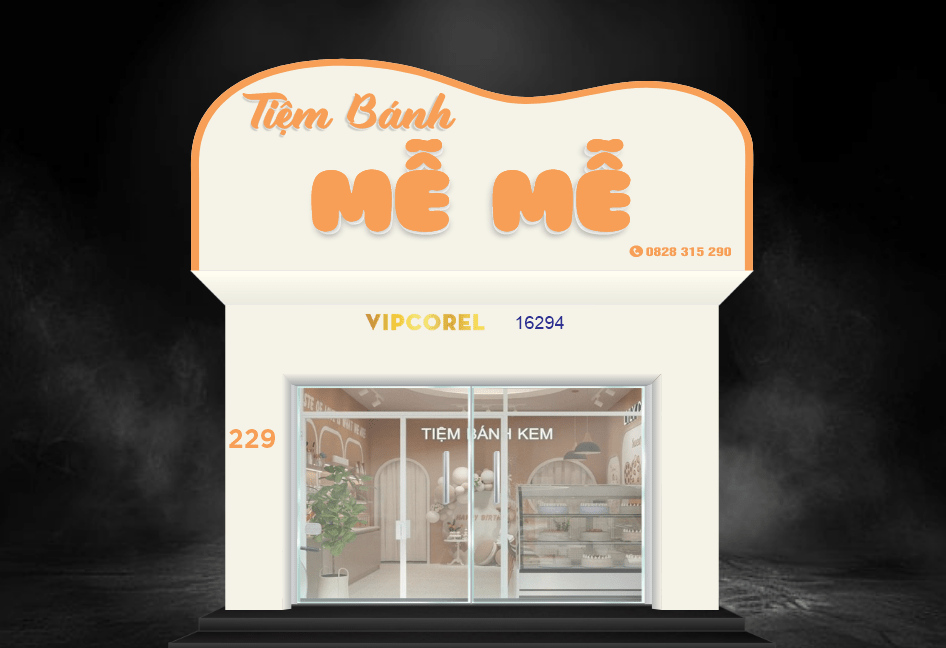 Biển quảng cáo Tiệm Bánh Kem Mễ Mễ file corel