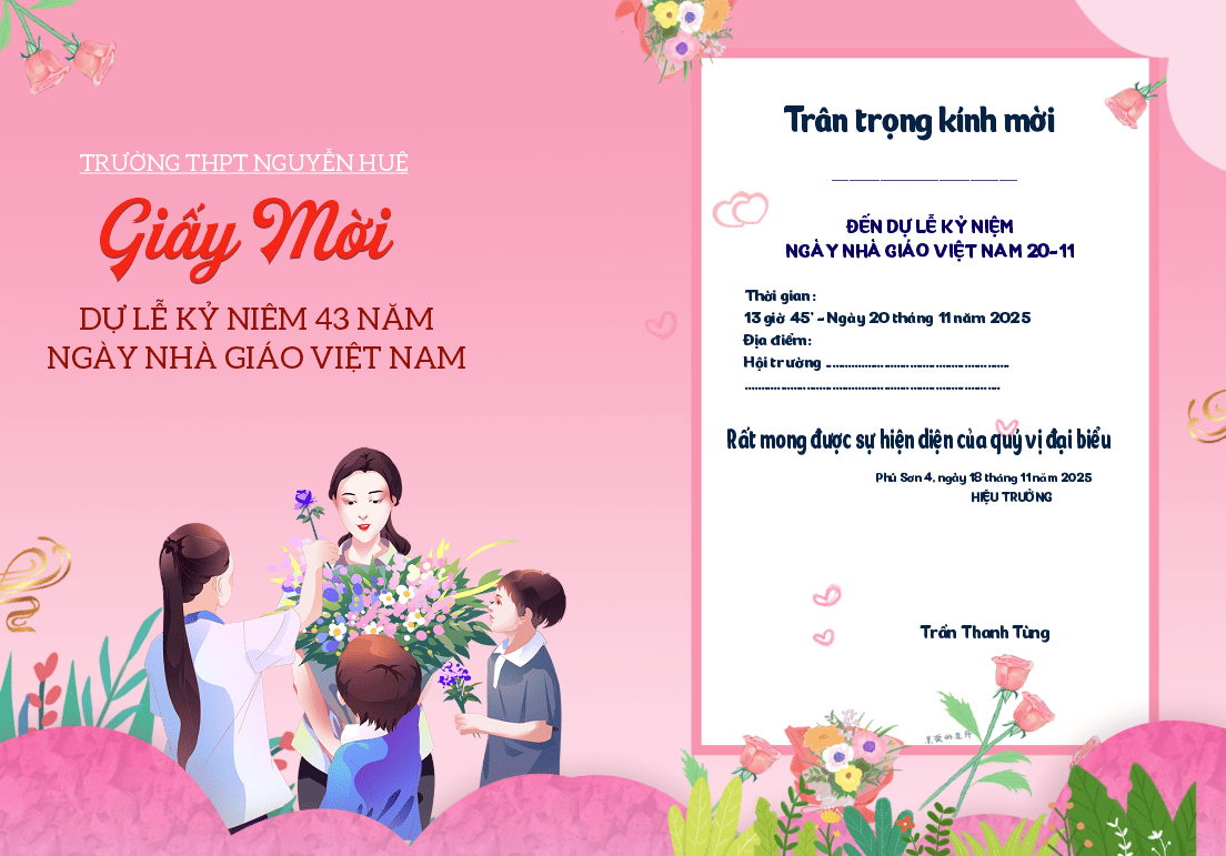 Giấy mời dự lễ kỷ niệm 43 năm ngày 20-11