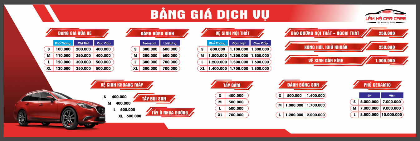 Bảng giá dịch vụ ô tô Lâm Hà file corel