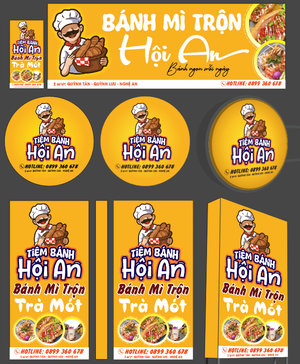 Biển quán Bánh mì trộn Hội An file corel