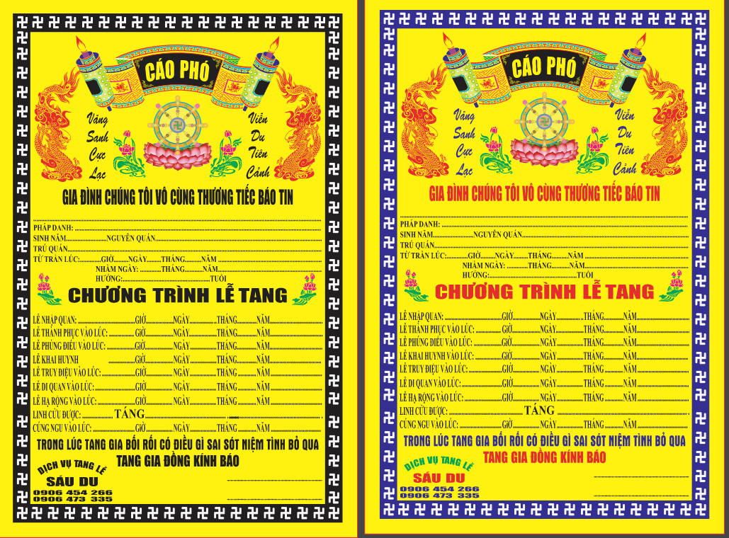 Bảng Cáo Phó chương trình lễ tang #2 file corel