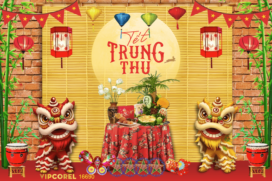 Mẫu tiểu cảnh trang trí trung thu 2025 file corel