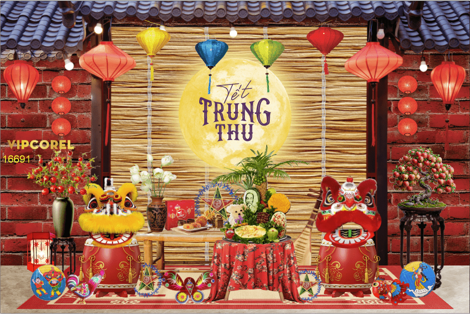Mẫu tiểu cảnh trang trí trung thu 2025 #2 vector