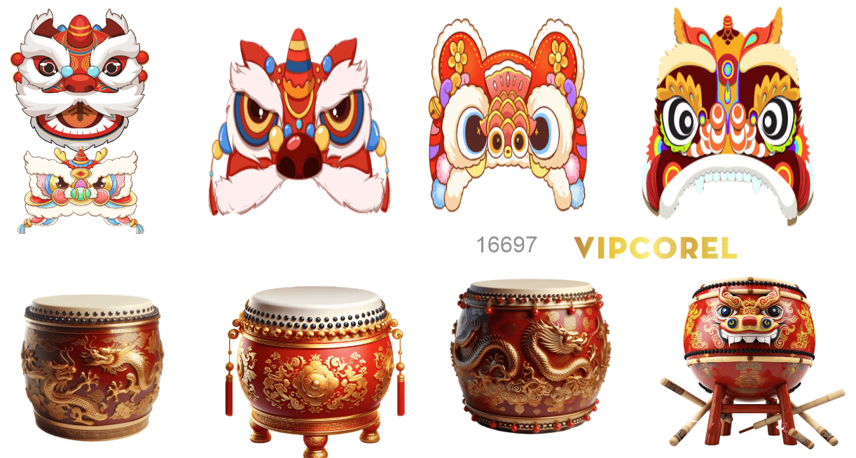 Đầu kỳ lân và trống trang trí trung thu file corel