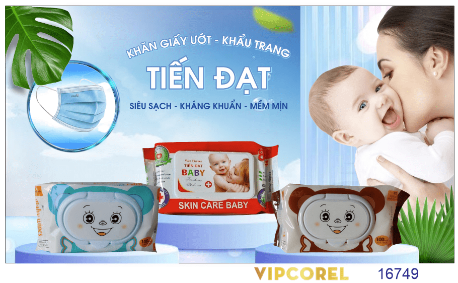 Poster Khăn giấy ướt - khẩu trang Tiến Đạt file corel