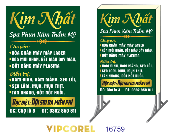 Biển vẫy Kim Nhất Spa phun xăm thẩm mỹ file corel