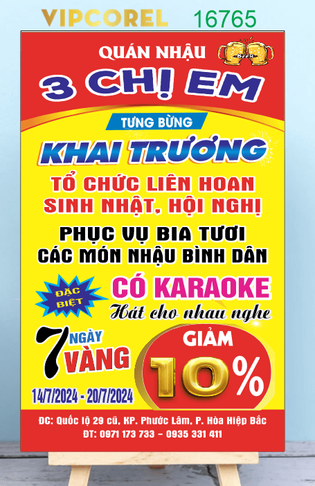 Biển vẫy Quán Nhậu 3 chị em khai trương file corel