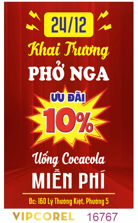 Biển vẫy khai trương quán phở file corel x7