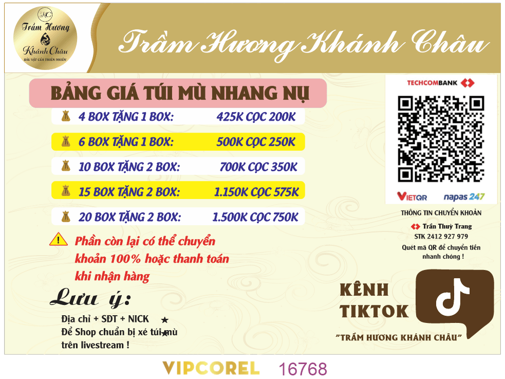 Bảng giá menu Trầm Hương Khánh Châu file corel