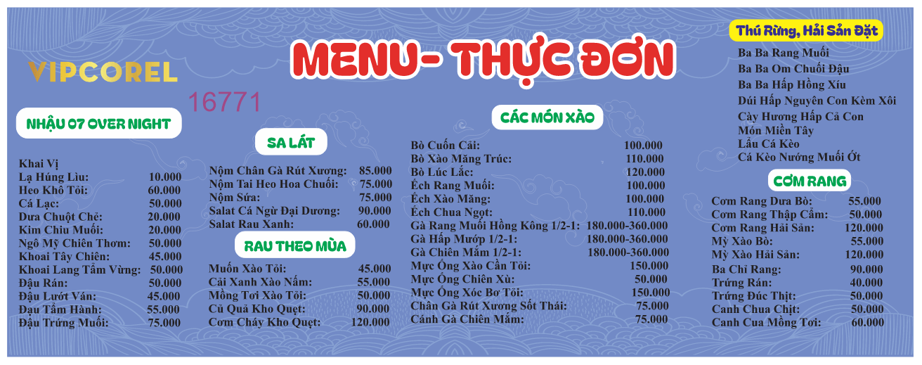 Mẫu menu thực đơn quán nhậu 07 over night file corel