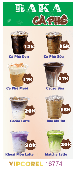 Standee bảng giá menu BAKa Cà phê file corel
