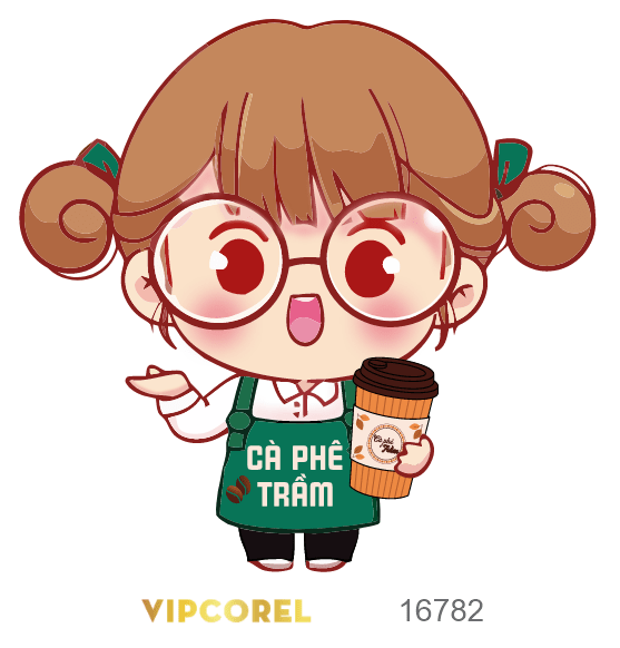 Logo vector chibi cô bé bán cà phê trầm file corel