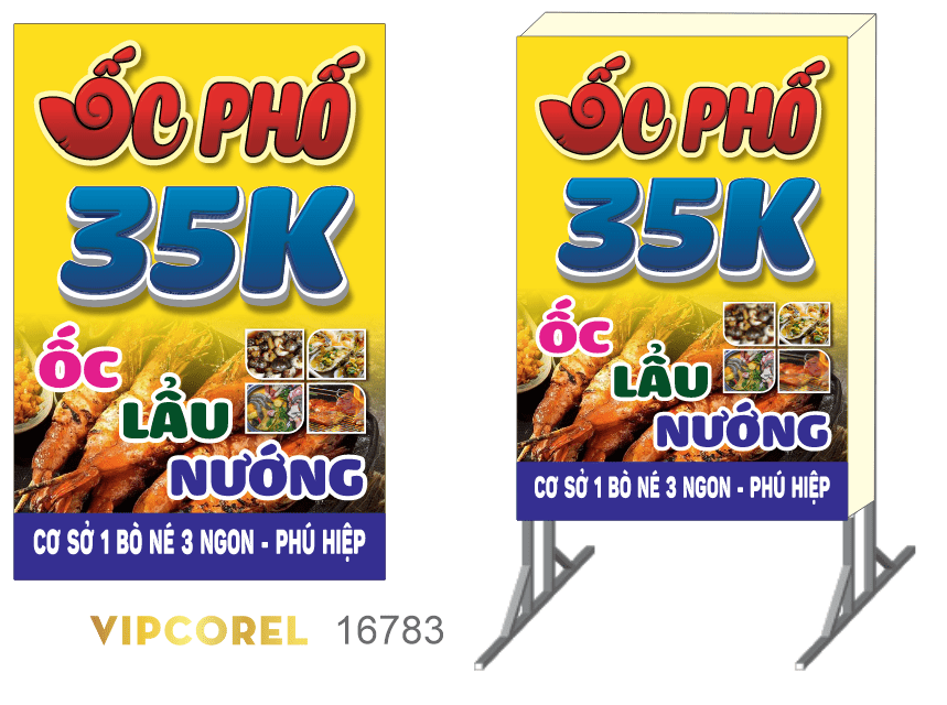 Biển vẫy ốc phố 35k - ốc lẩu nướng file corel