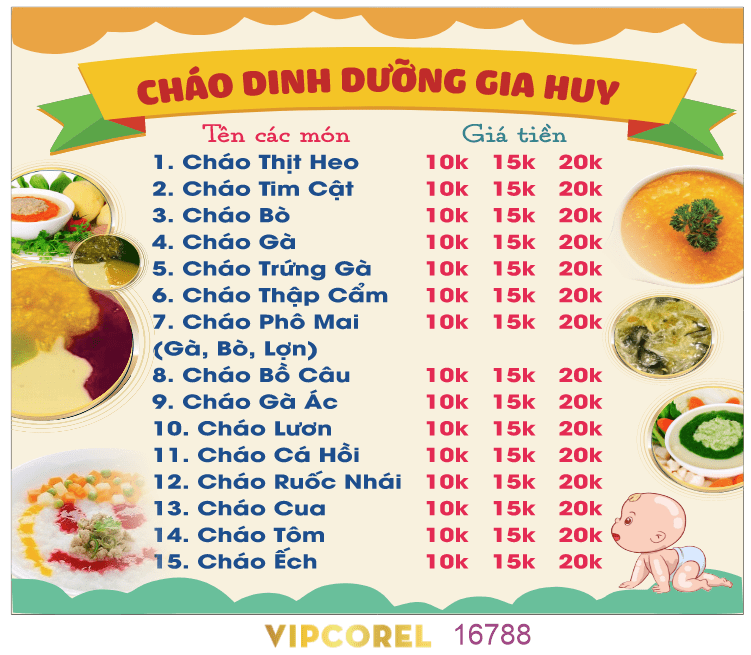 Mẫu menu cháo dinh dưỡng Gia Huy file corel