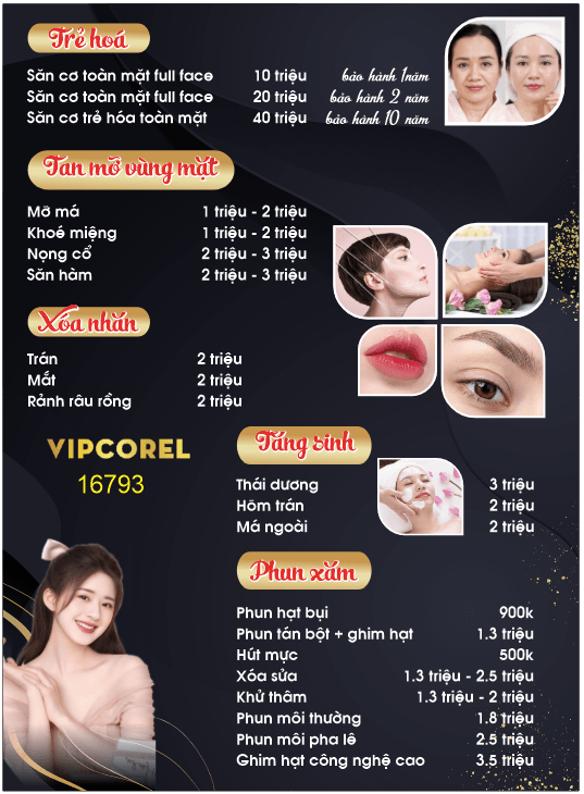 Mẫu menu chăm sóc Spa phun xăm - xóa nhăn