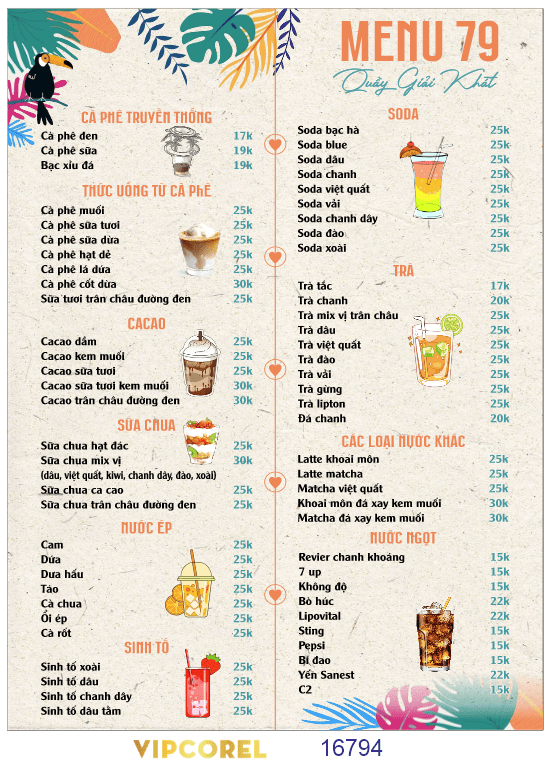 Mẫu menu 79 Quầy giải khát file corel