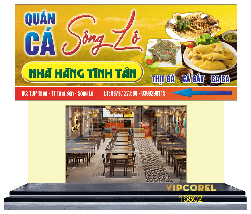 Mẫu thiết kế biển Nhà hàng quán Cá file corel