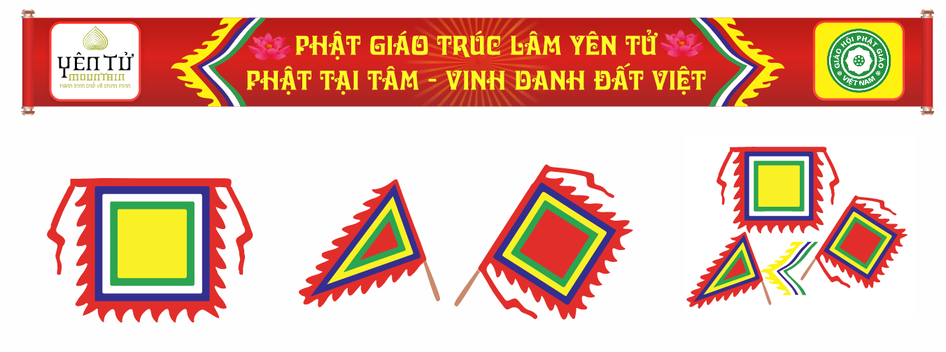 Mẫu vector Cờ ngũ sắc và băng rôn Phật giáo