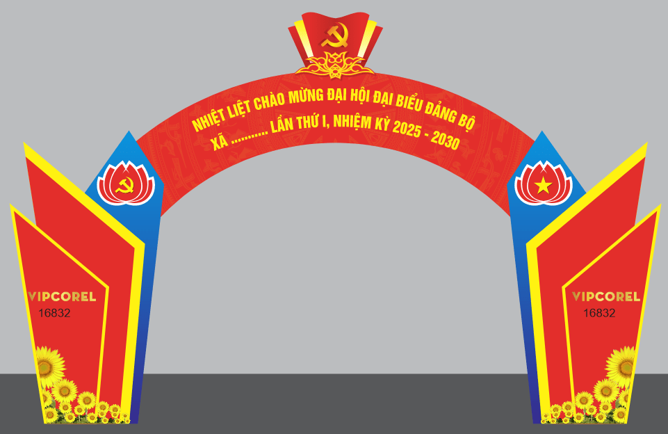 Cổng chào nhiệt liệt chào mừng đại hội Đảng bộ xã