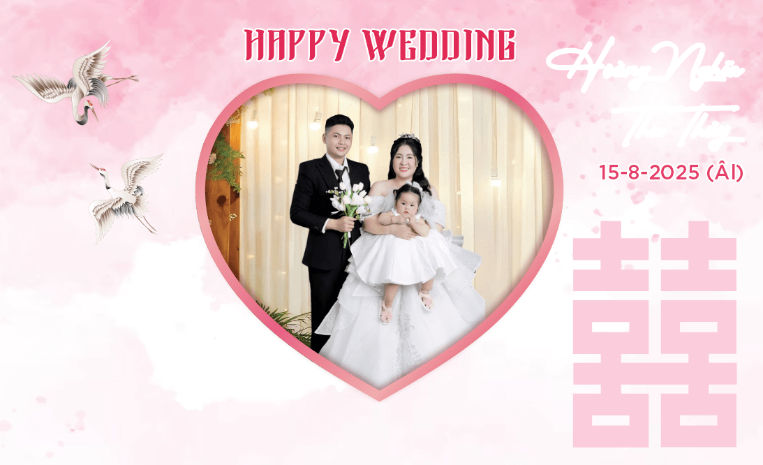Backdrop đám cưới Trái tim Happy Wedding