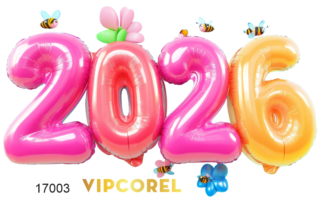Ảnh chữ số năm 2026 bóng bay file corel