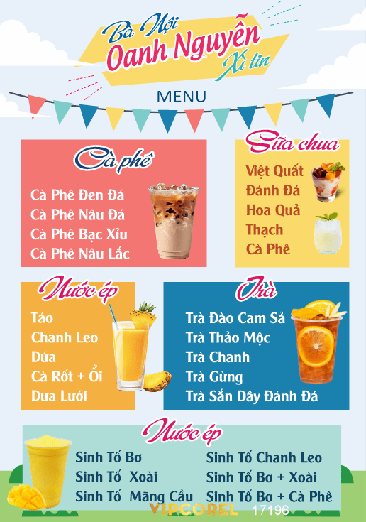 Mẫu menu sữa chua - trà - nước ép Oanh Nguyễn
