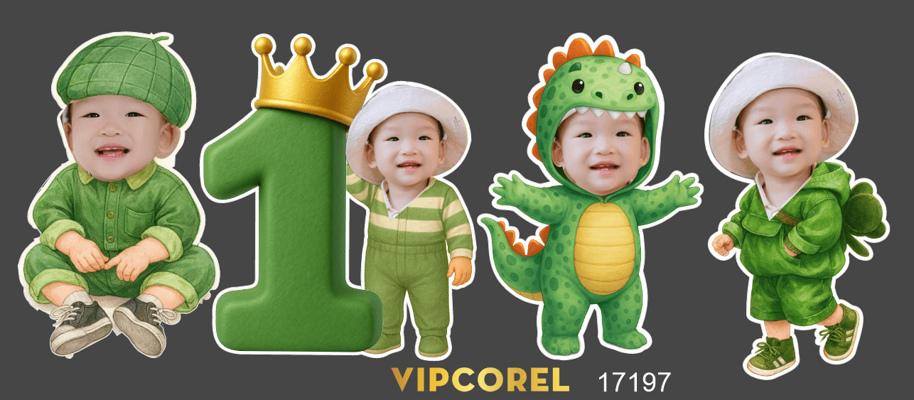 Mẫu chibi khủng Long trang trí sinh nhật 1 tuổi