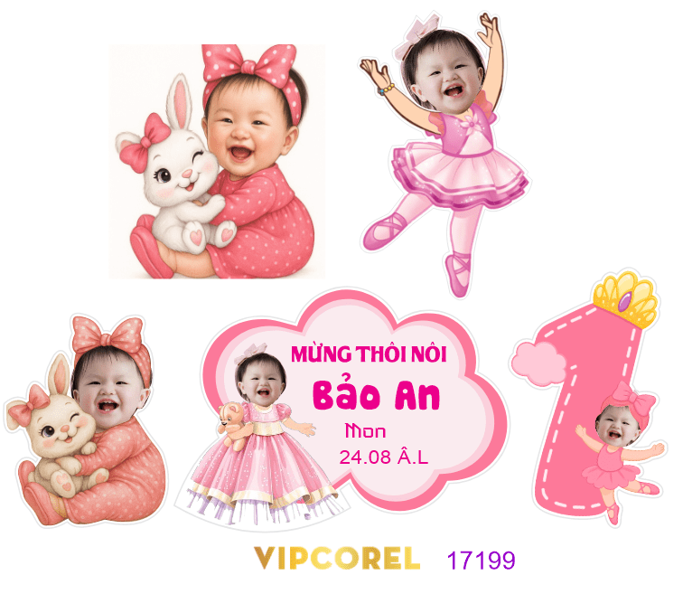 Thiết kế Chibi mừng thôi nôi bé Bảo An