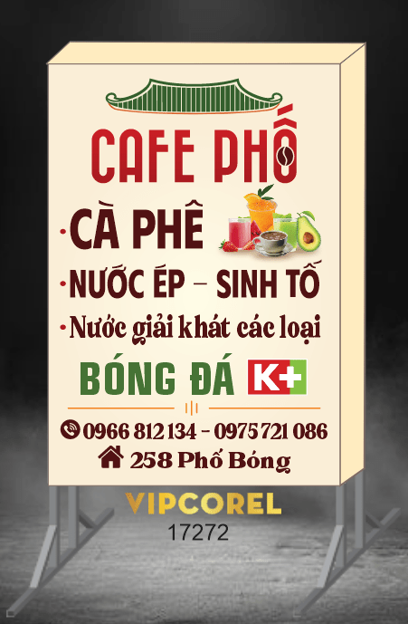 Biển vẫy Cà phê phố - nước ép sinh tố file corel