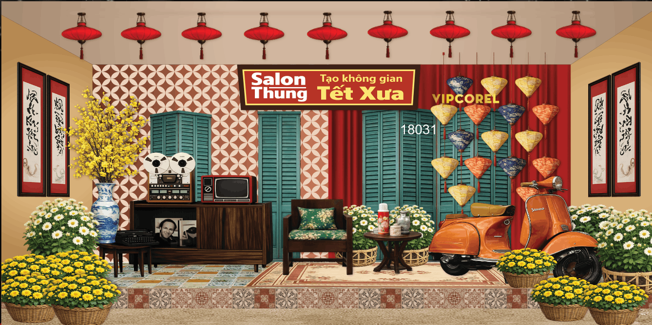 Market trang trí tết Không Gian Xưa 2026 file corel
