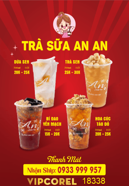 Menu trà sữa An An file thiết kế corel x7