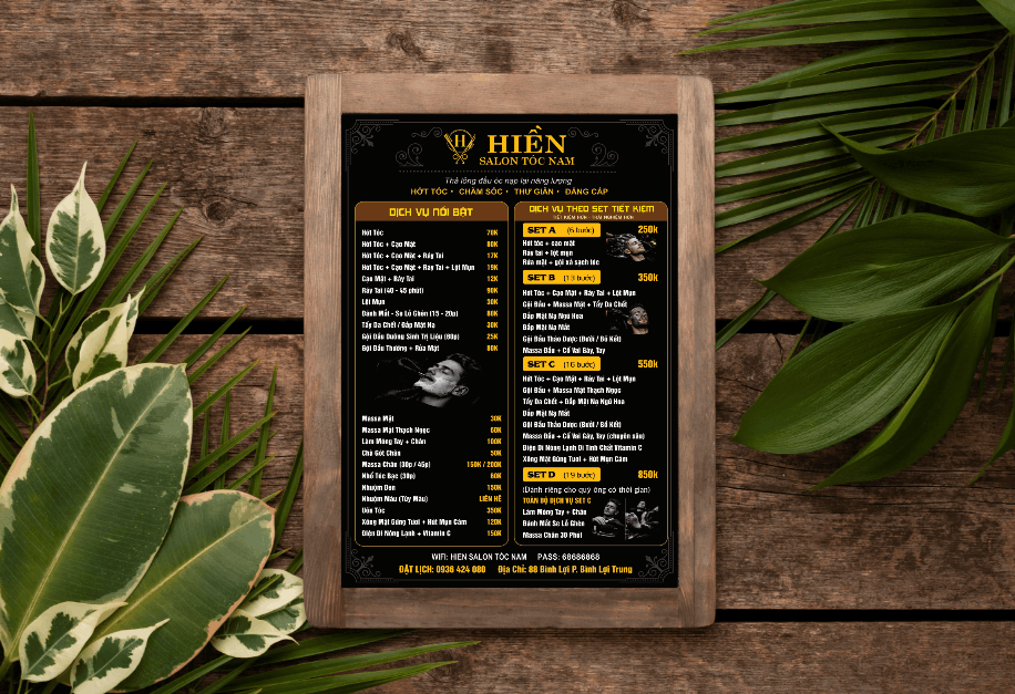 Menu salon tóc nam Hiền hớt tóc chăm sóc thư giãn