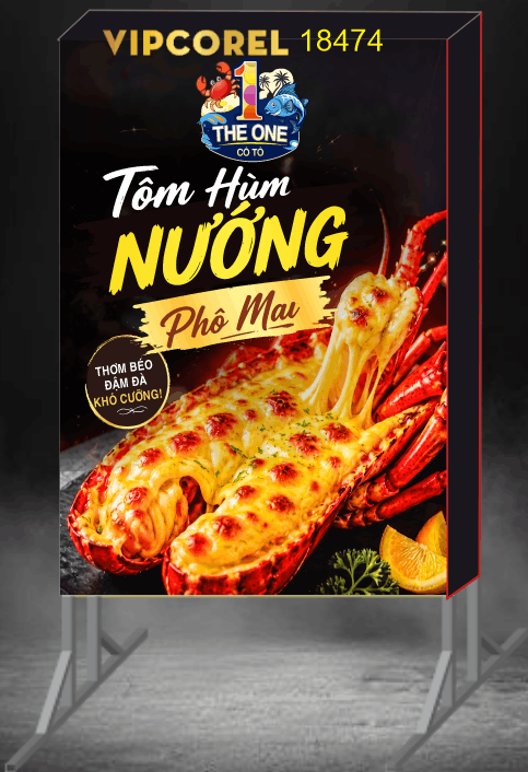 Biển vẫy Hải sản Tôm hùm nướng phô mai file corel