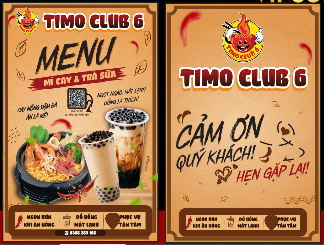 Menu mì cay & trà sữa Timo Club file corel x7