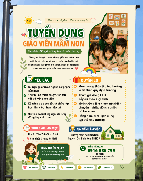 Tờ rơi tuyển dụng giáo viên mầm non file cdr