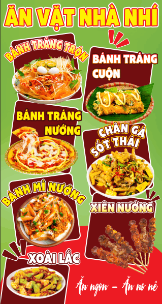 Biển QC/Menu đồ ăn vặt “Ăn Vặt Nhà Nhí”