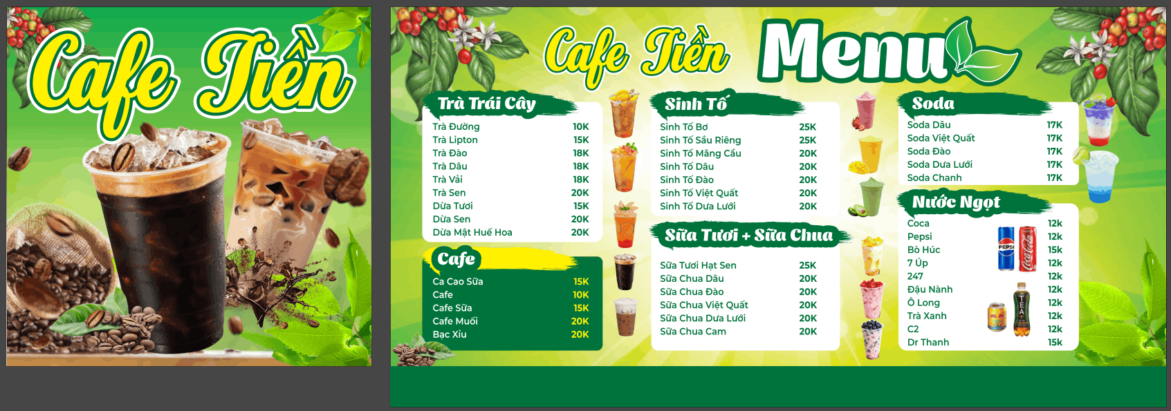 Menu đồ uống của quán Cafe Tiên file corel