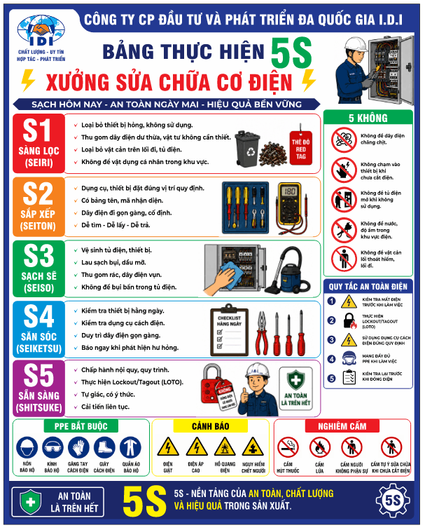 Bảng thực hiện 5S Xưởng sửa chữa cơ điện
