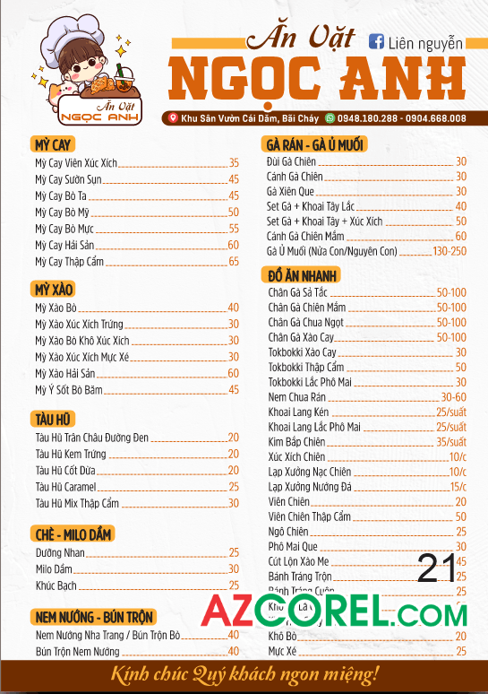 File thiết kế menu cho Quán ăn vặt Ngọc Anh