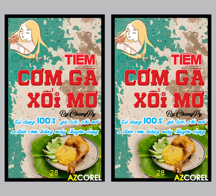 Bảng biển QC Tiệm Cơm Gà Xối Mỡ file Corel