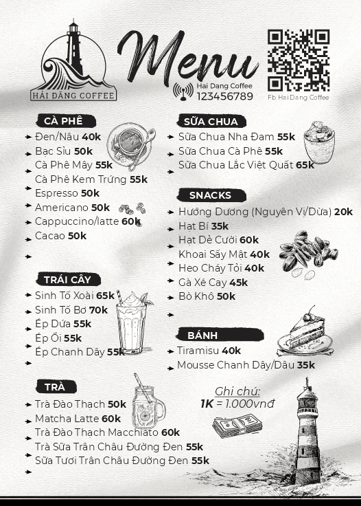 Mẫu thiết kế Menu Hải Đăng Coffee file cdr