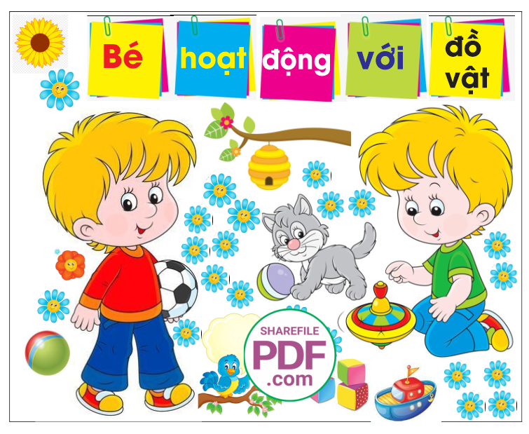 Trang trí phòng học - Bé hoạt động với đồ vật