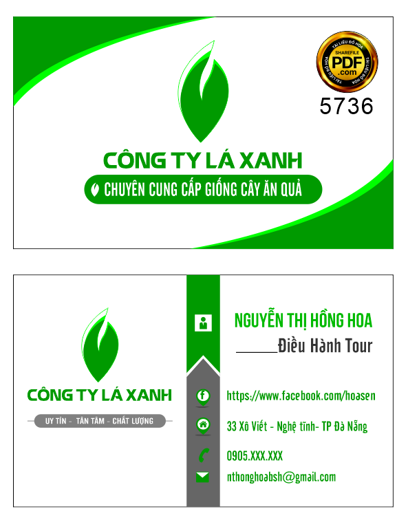 Card visit công ty lá xanh - chuyên cung cấp giống cây ăn quả