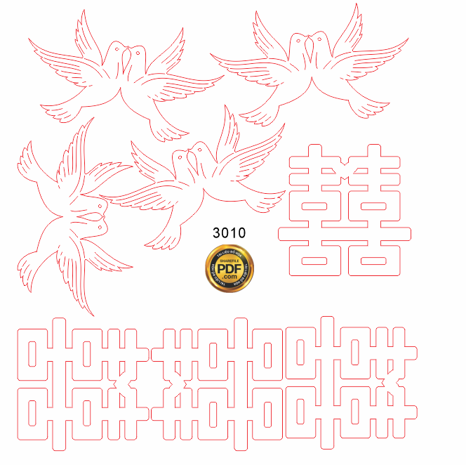 Market bồ câu và chữ song hỷ vector cắt CNC file coreldraw x5