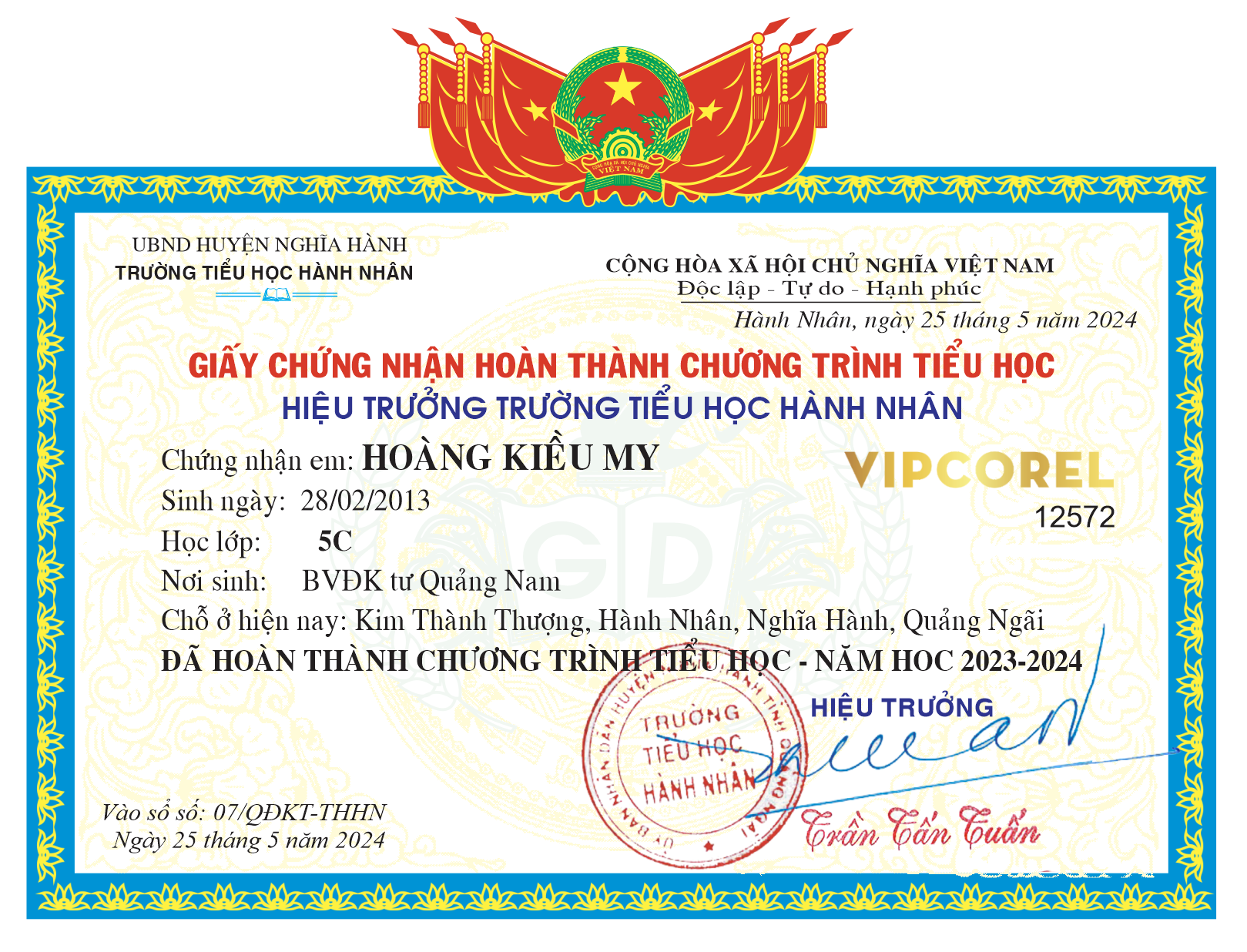 Giấy chứng nhận hoàn thành chương trình tiểu học